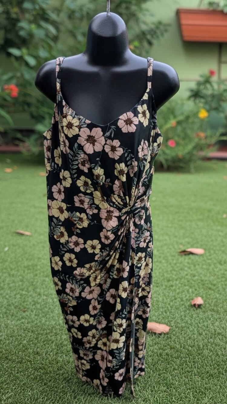 Nine Britton Women’s Floral Maxi Twist Front Sundress with Lined Top, EUC